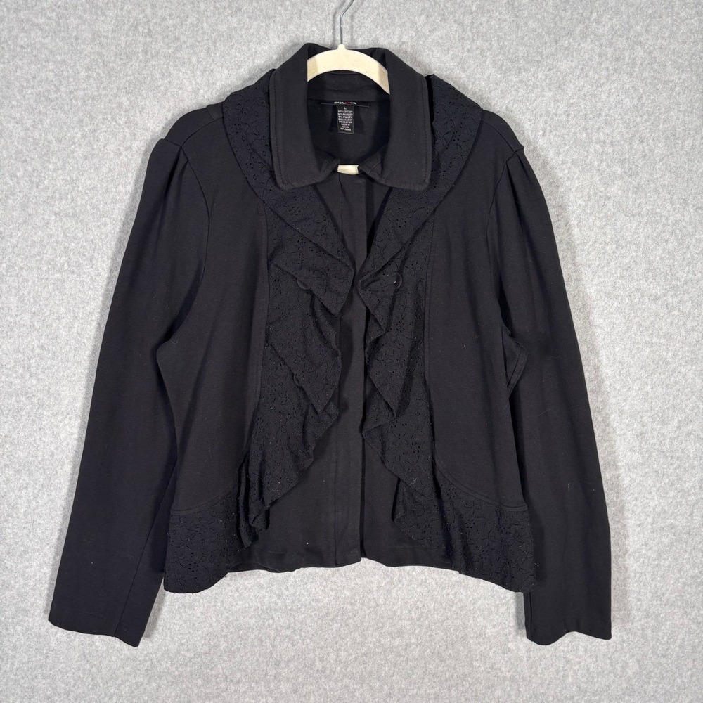 Style & Co Lace Ruffle Moto Jacket Large Jersey Knit Whimsigoth Blazer Maximal *